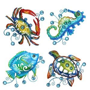 Bvlfbook Metal Ocean Wall Decor, Colorful Sea Turtle Seahorse Crab Fish Beach🤓